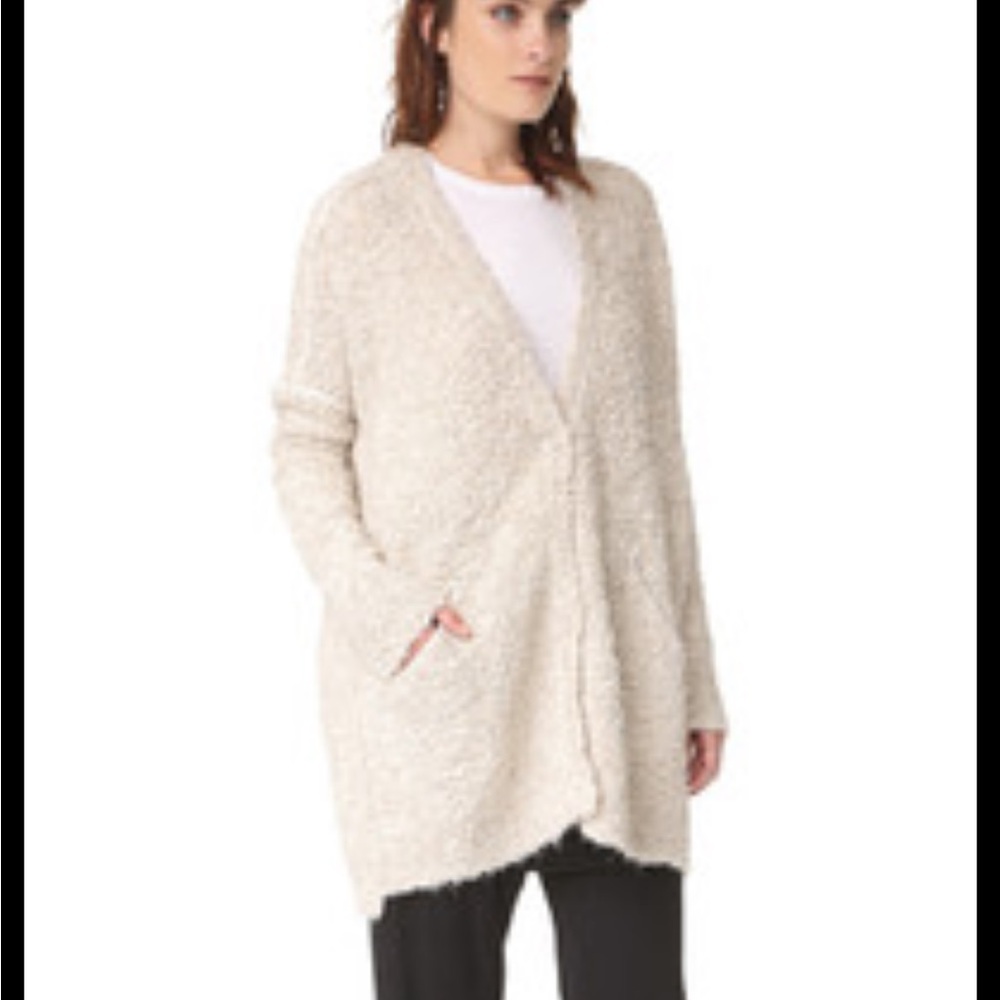 Small Free People Cream Textured Knit snap pocket long sleeve chunky cardigan
